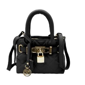 NWT | Badgley Mischka Mini Handbag Black Quilted Vegan Leather Top Handle